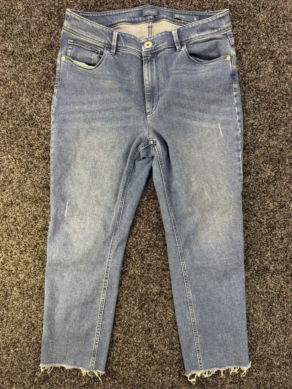 J. Jill Denim Jeans Womens 8 Blue Kick Flare Ankle Raw Hem Stretch - Picture 1 of 8